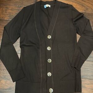 Tory Burch Simone Logo Button Cardigan Sweater S brown
